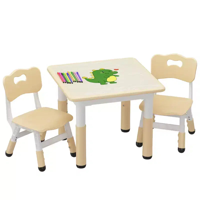 23x23 Kids Table and 2 Chairs Set Arts & Crafts Table Height Adjustable Particleboard Desktop Non-Slip Legs Easy to Wipe for Ages 2-10