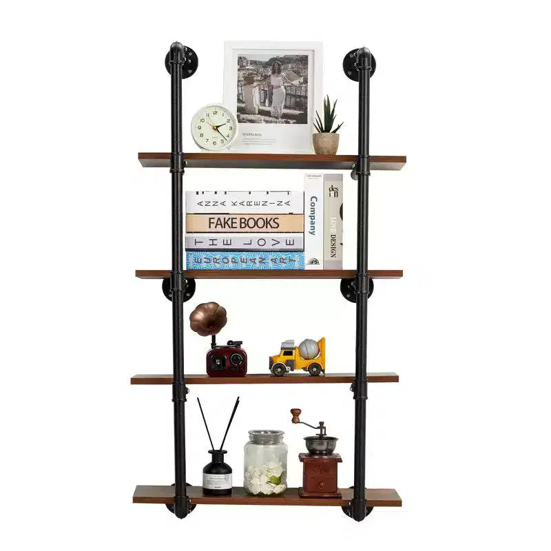 Industrial Pipe Shelving Wall Mounted 30in Metal Floating Shelves Steampunk Real Wood Book Shelves