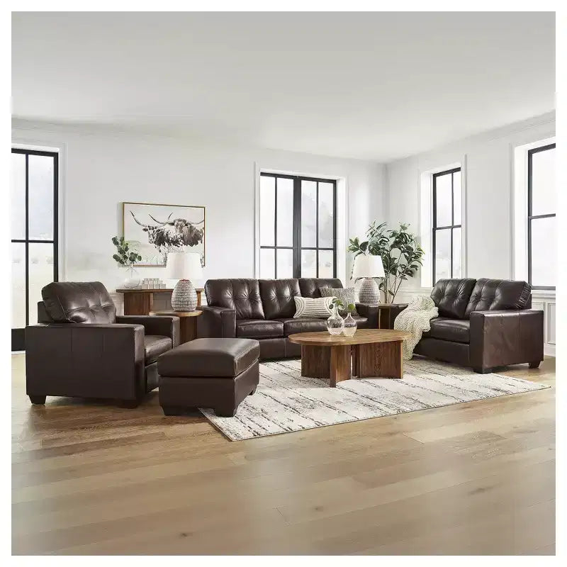 Ottoman en cuir marron foncé