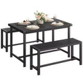 Dining Table Set for 4 with 2 Benches Kitchen Table Set with Metal Frame & MDF Board Space-Saving Dinette for Kitchen Dining Room