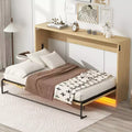 ModernLuxe Twin XL Size Murphy Bed Wall Bed Frame Wooden Storage Cabinet Bed with LED Light Natural
