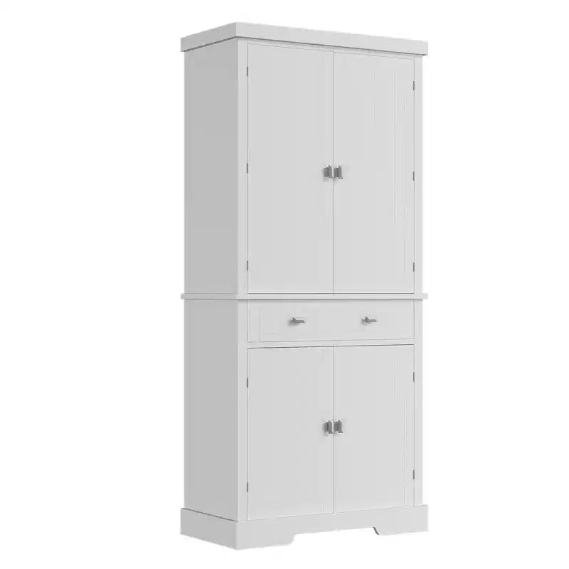72 In chKitchen Pantry Cabinet Pantry Storage Cabinet with 1 Drawer and 4 Doors Adjustable Shelves for Kitchen Dining Room white