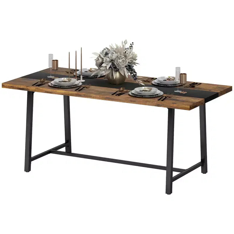 Industrial Kitchen Table for 8 People 70.9 Long Dining Table with Large Tabletop and Steel Legs for Dining Room
