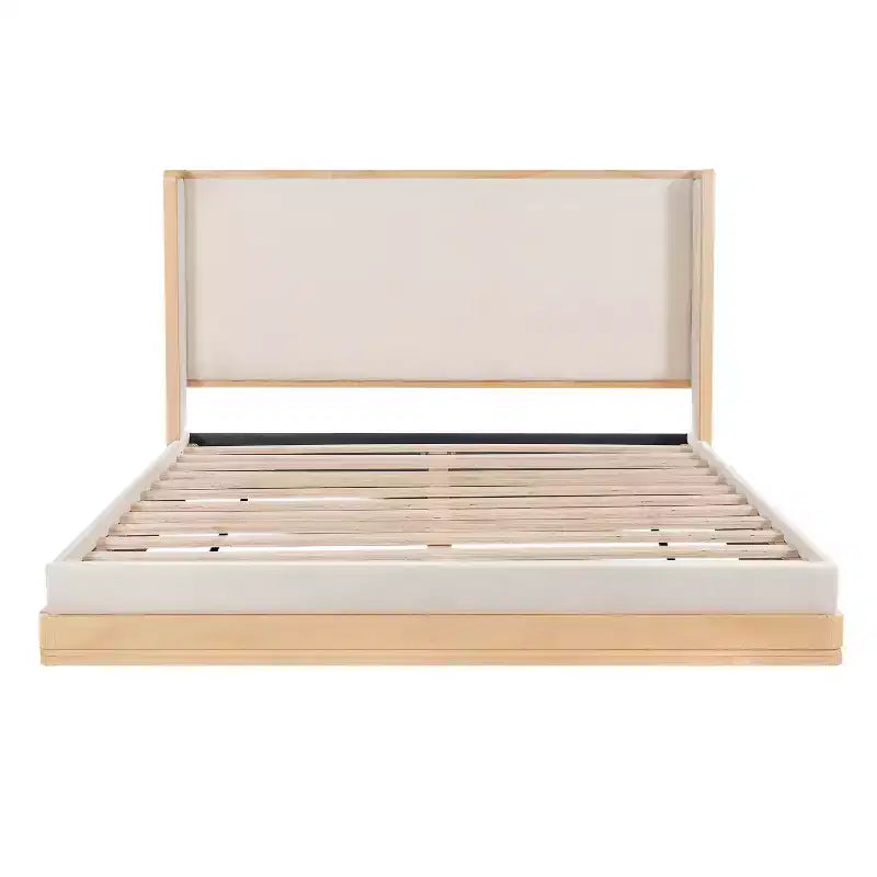 Lit plateforme capitonné en chenille, style Mid-Century Modern
