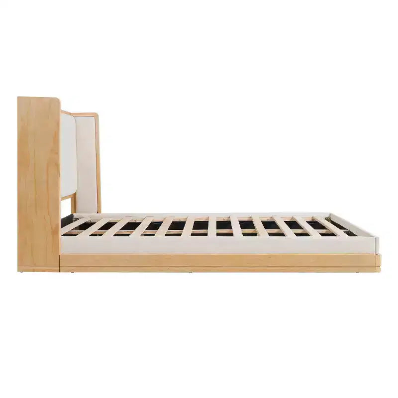 Lit plateforme capitonné en chenille, style Mid-Century Modern