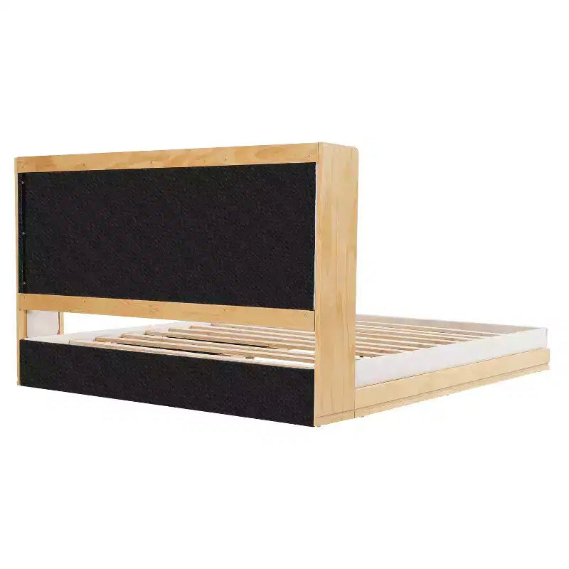 Lit plateforme capitonné en chenille, style Mid-Century Modern