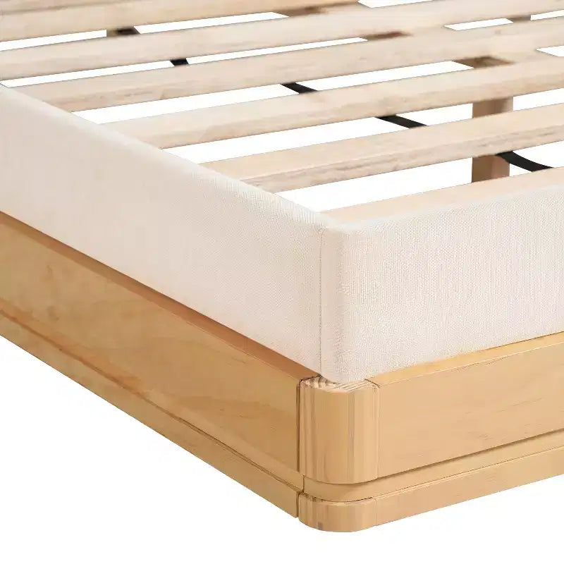 Lit plateforme capitonné en chenille, style Mid-Century Modern