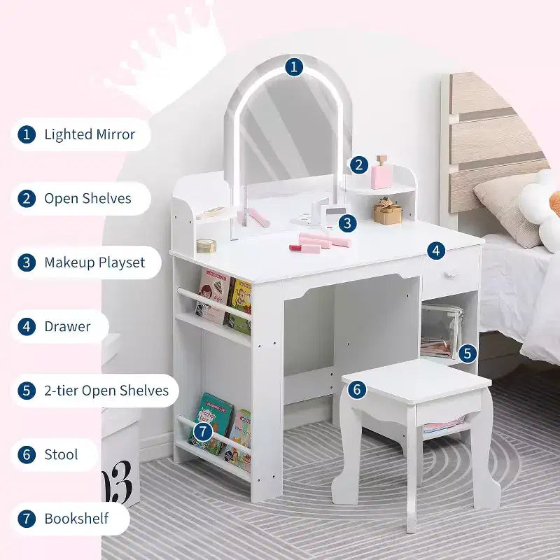 Coiffeuse et tabouret 2 en 1 pour enfants
