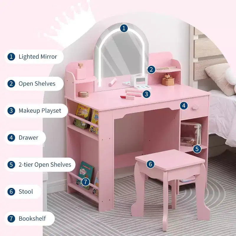 Coiffeuse et tabouret 2 en 1 pour enfants