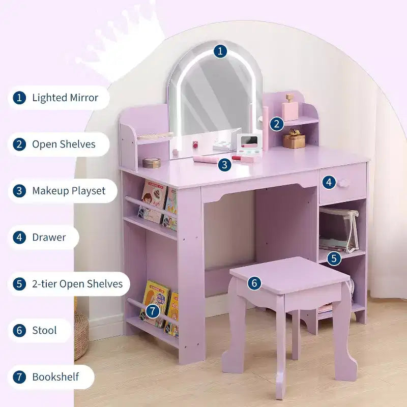Coiffeuse et tabouret 2 en 1 pour enfants