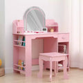GustoWave 2 in 1 Kids Vanity Table & Stool with Mirror Bookshelf and Makeup Palyset
