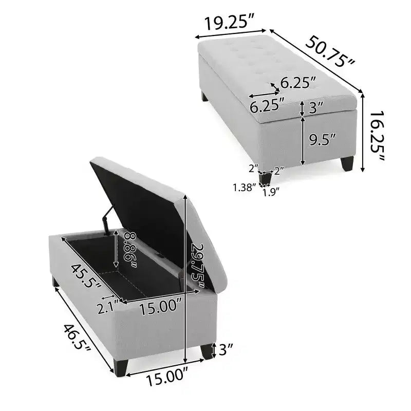 Banc coffre de rangement rembourré