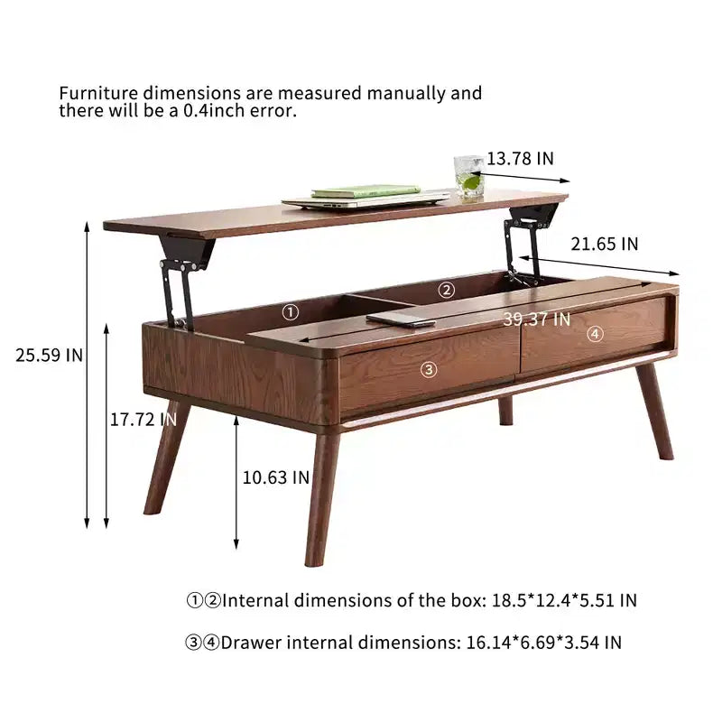 Table basse à plateau relevable en bois massif