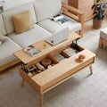 GDFStudio Michael Solid Wood Study Desk Lift-Top Coffee Table with Two Drawers and Hidden Compartment