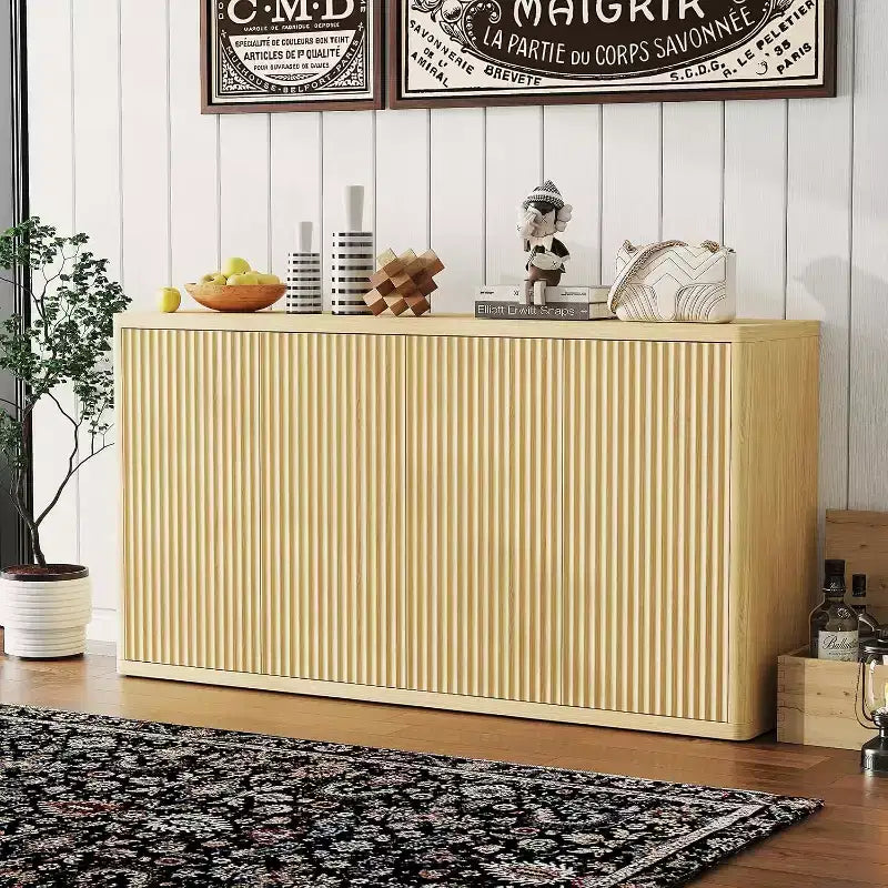 66.3in Large Sideboard Buffet Cabinet Kitchen Modern Fluted Cupboard Coffee Bar Console Storage Cabinet with Adjustable Shelves for Living Room