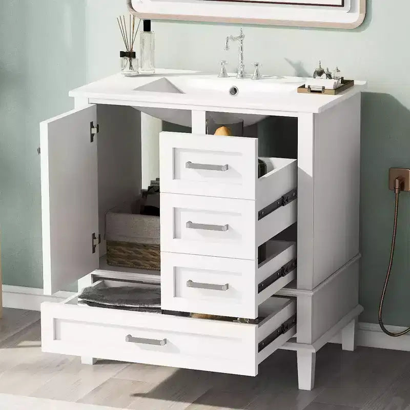 30 Bathroom Vanity With Undermount Ceramic Sink Modern Bathroom Storage Cabinet With 3 Drawers & 1 Soft Closing Door Cabinet Quick Assembly
