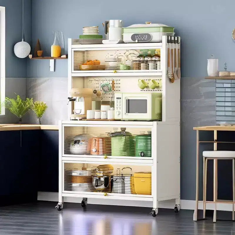 MAYEERTY Mobile Metal Storage Shelves with Doors 250KG Load Vertical Storage & Smooth Movement