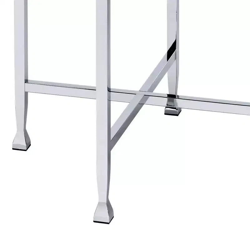 Table d'appoint avec base en métal en forme de X et plateau rond en bois argenté