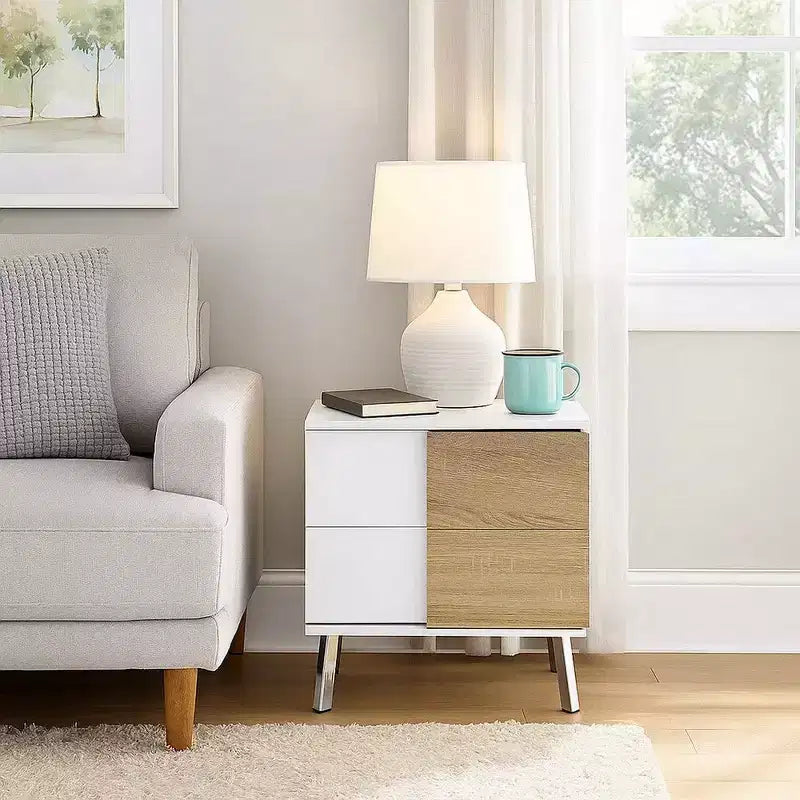 Royal Hampton Wooden Dual Tone End Table with 2 Drawers White and Brown