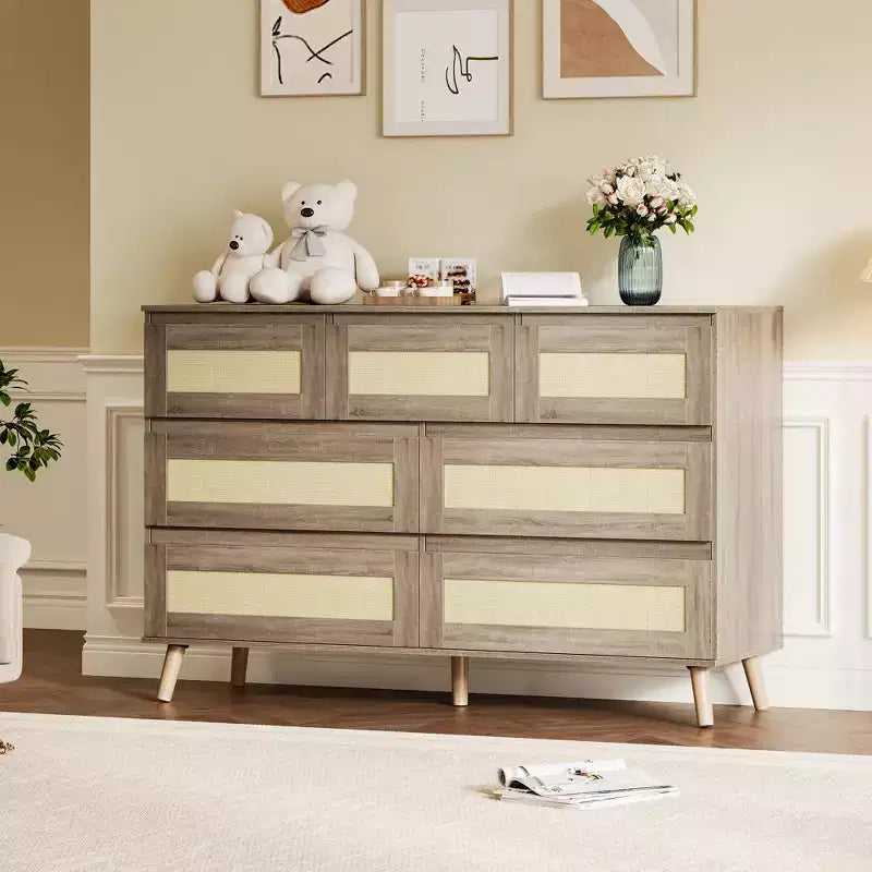 Rattan Dresser for Bedroom with 7 Drawers 47.2 in Wide Chest of Drawers