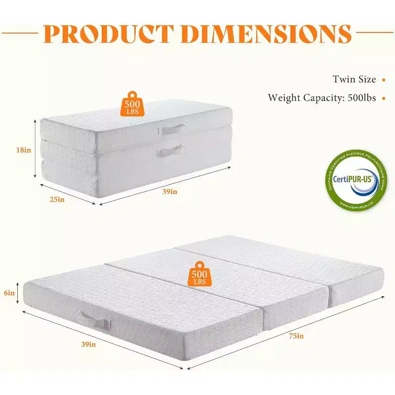 Matelas en mousse à mémoire de forme pliable en trois parties