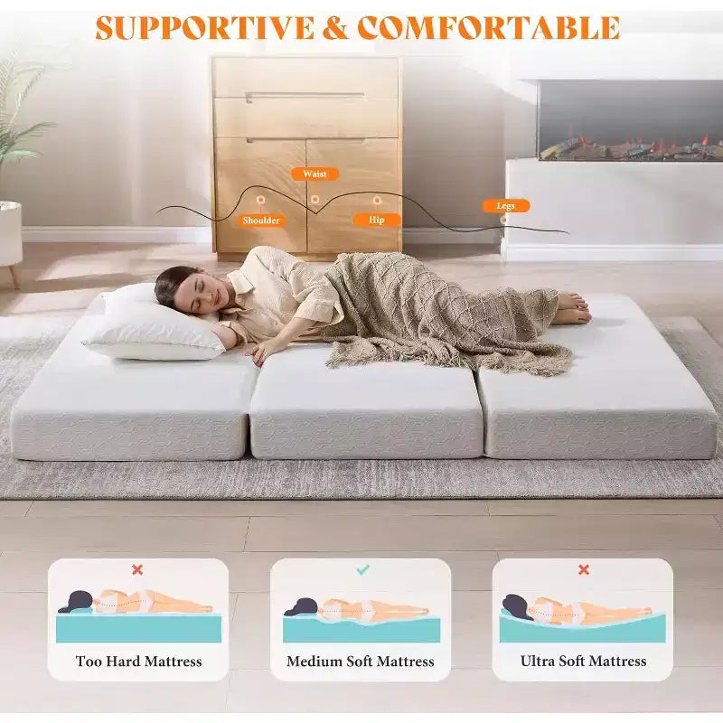Matelas en mousse à mémoire de forme pliable en trois parties