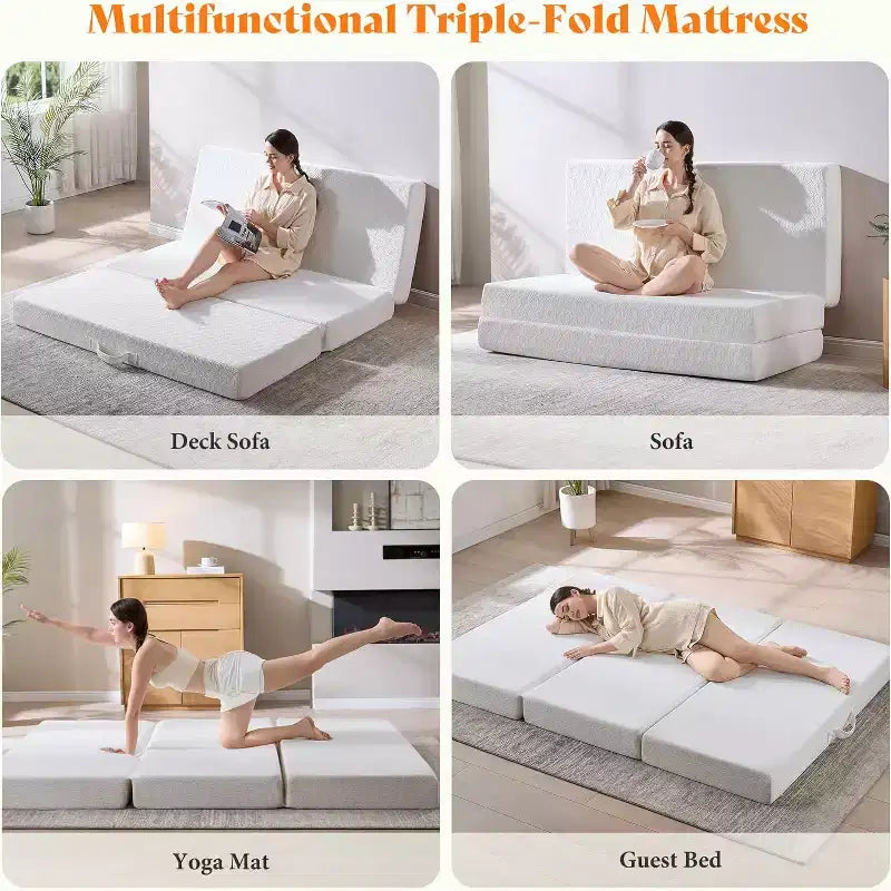 Matelas en mousse à mémoire de forme pliable en trois parties
