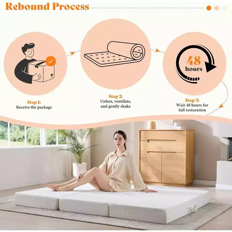 Matelas en mousse à mémoire de forme pliable en trois parties