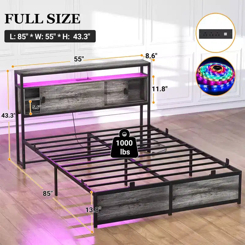 Lit de rangement avec portes coulissantes et éclairage LED