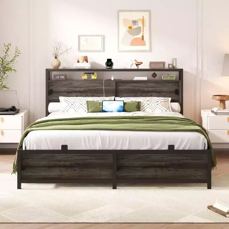 Lit de rangement avec portes coulissantes et éclairage LED