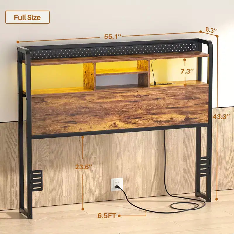 Tête de lit de rangement avec lumières LED et station de charge
