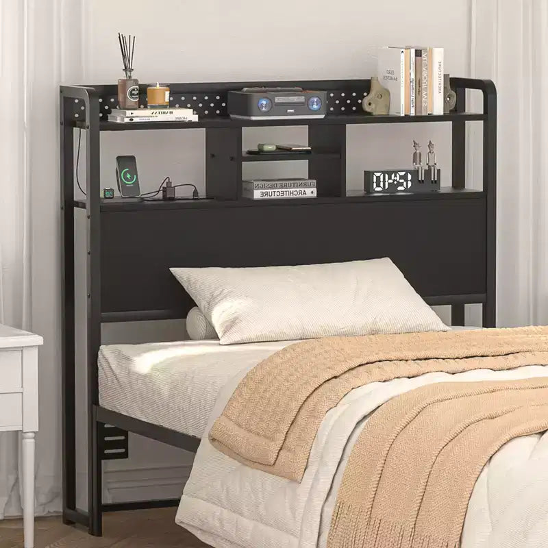 Besiost Storage Headboard with Led Lights & Charging Station