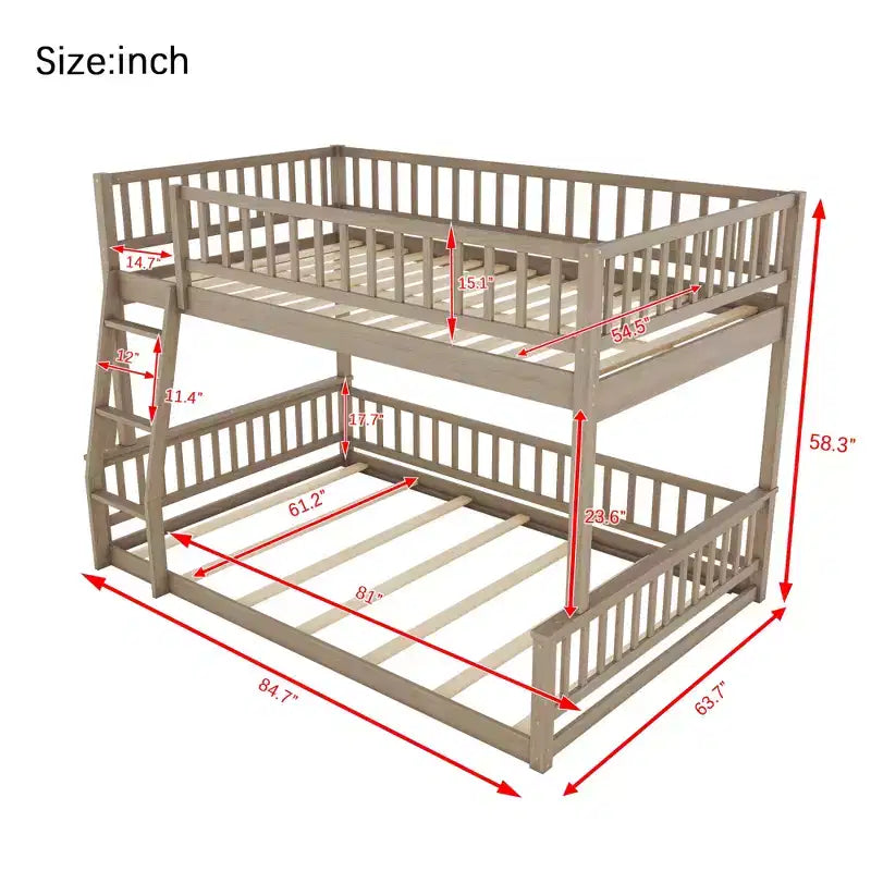 Lit superposé en bois avec échelle, barrières de sécurité et design convertible