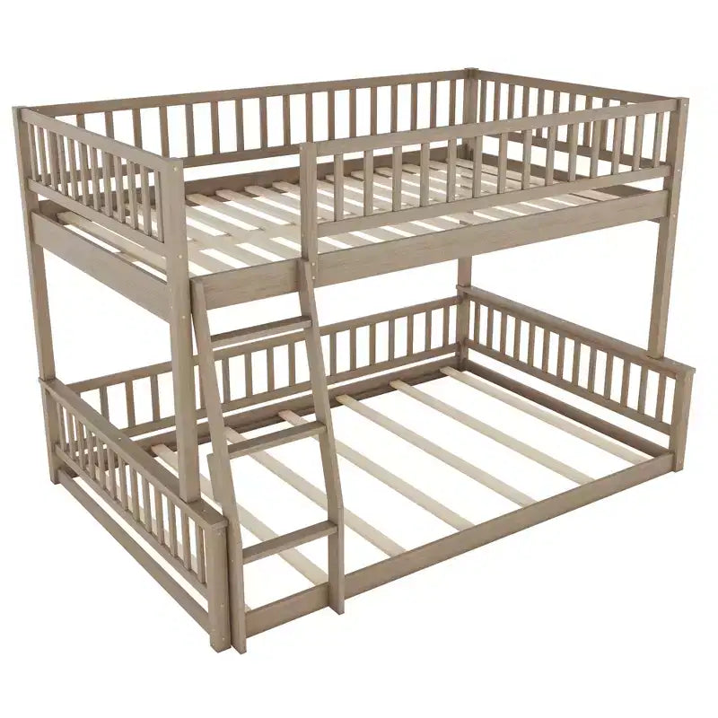 Lit superposé en bois avec échelle, barrières de sécurité et design convertible