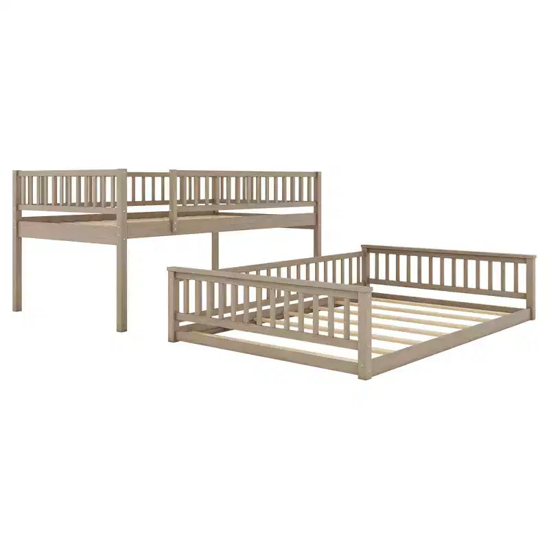 Lit superposé en bois avec échelle, barrières de sécurité et design convertible