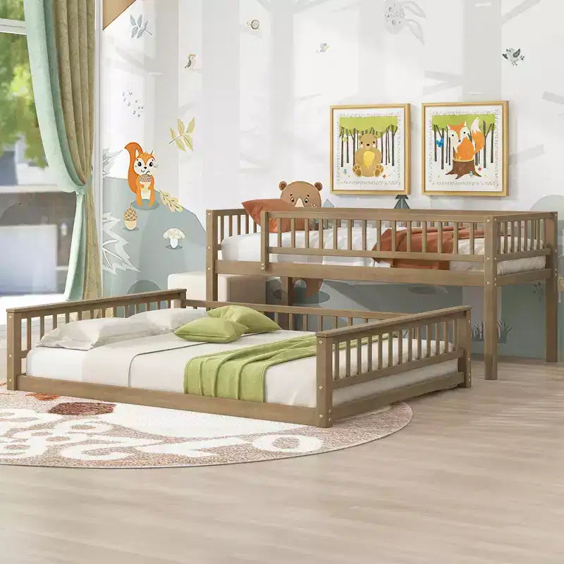 Lit superposé en bois avec échelle, barrières de sécurité et design convertible