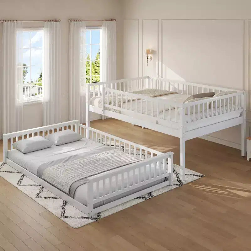 Lit superposé en bois avec échelle, barrières de sécurité et design convertible