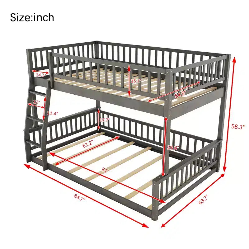 Lit superposé en bois avec échelle, barrières de sécurité et design convertible