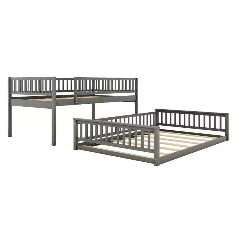 Lit superposé en bois avec échelle, barrières de sécurité et design convertible