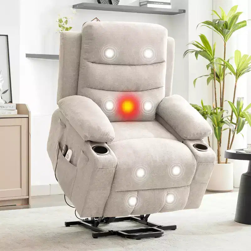 Power Lift Recliner Chair Oversize Electric Recliners for Elderly with Heat and Massage Cup Holders Side Pocket Single Sofa Seat for Living Room