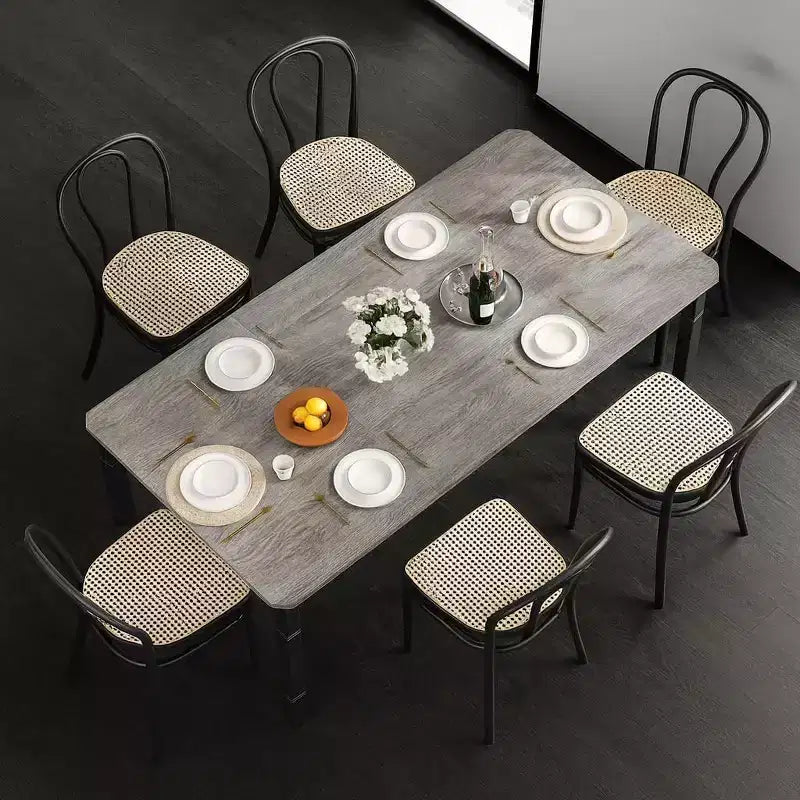 2m Rectangular Dining Table Modern Industrial MDF Top Metal Legs Rounded Corners for Family Kitchen