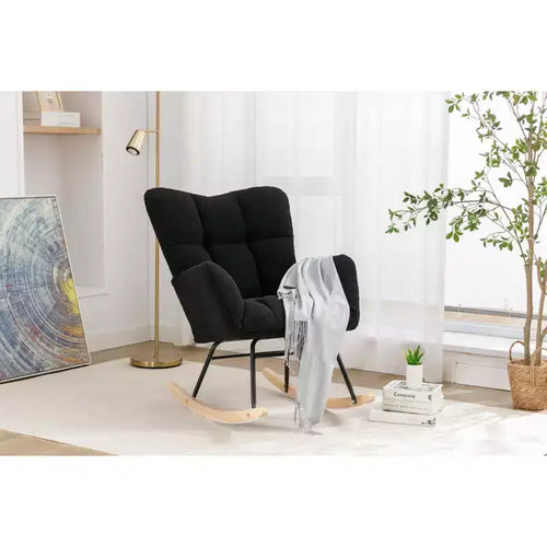MAYEERTY Teddy Fabric Nursery Rocking Chair Indoor Living Room Use Black