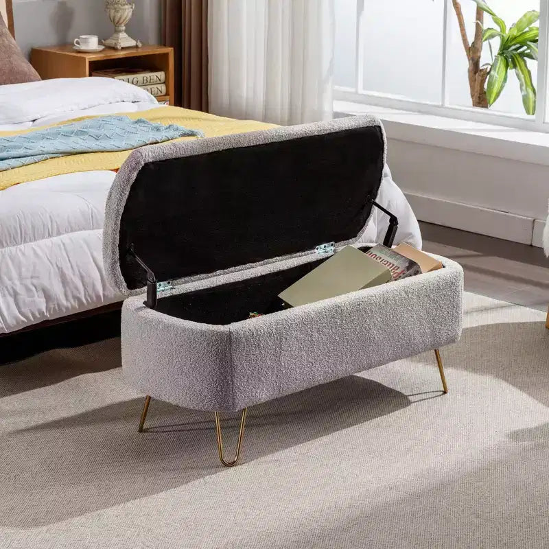 Banc de lit/coffre de rangement en fausse fourrure