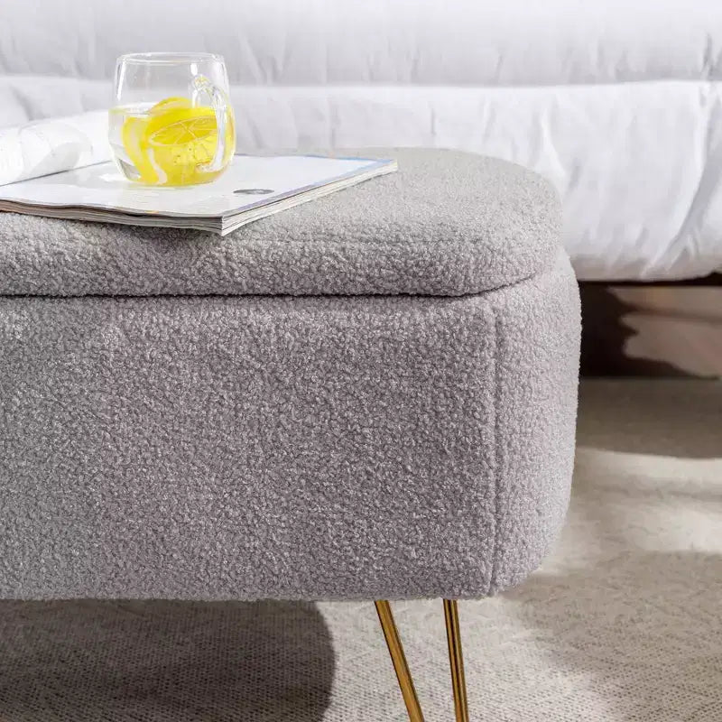 Banc de lit/coffre de rangement en fausse fourrure