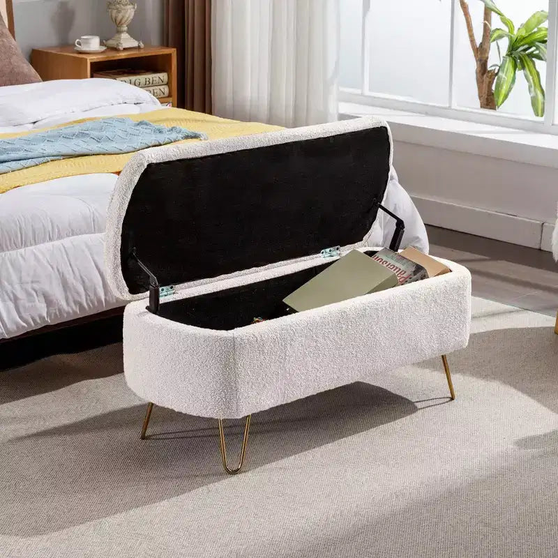 Banc de lit/coffre de rangement en fausse fourrure