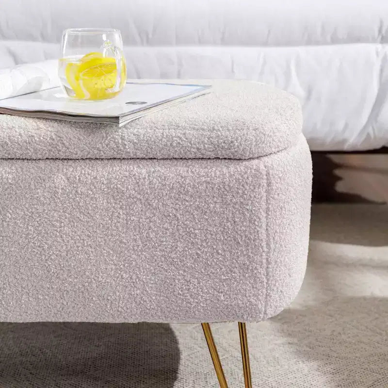 Banc de lit/coffre de rangement en fausse fourrure