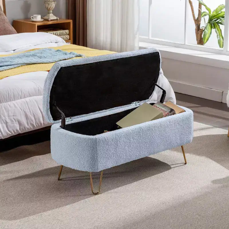 Banc de lit/coffre de rangement en fausse fourrure