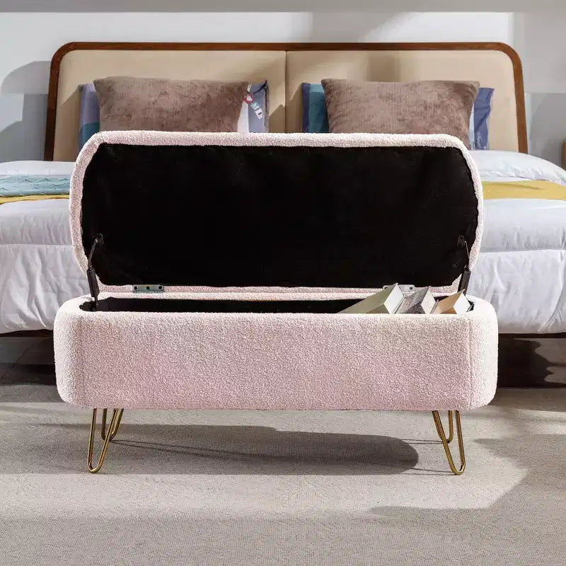 Banc de lit/coffre de rangement en fausse fourrure