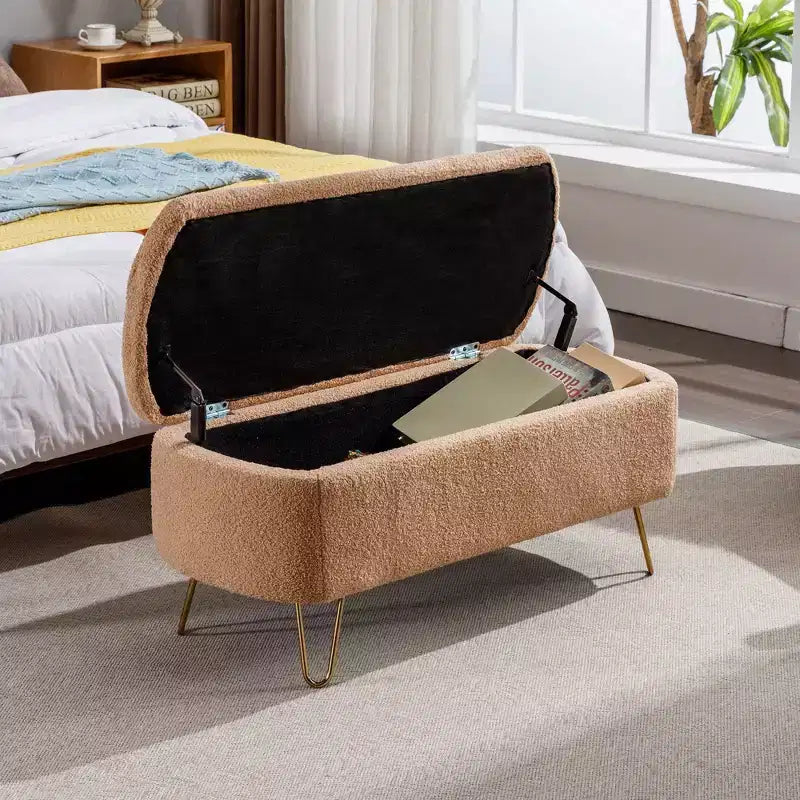 Banc de lit/coffre de rangement en fausse fourrure