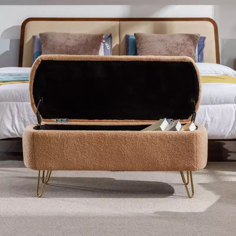 Banc de lit/coffre de rangement en fausse fourrure